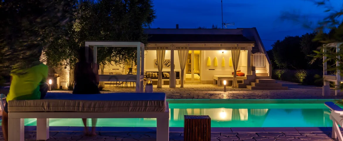 Modern living room interior at Villa Mia, designed as the ultimate luxury base for exploring Lecce, featuring contemporary furniture and high-end amenities for a relaxing stay.